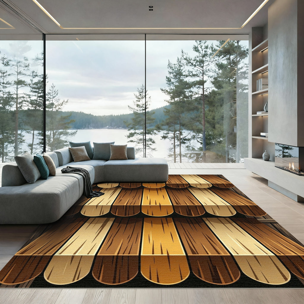 Rustic Earthy Toned Vertical Wood Slat Rug