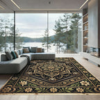 Ornate Gold Floral Hexagon Medallion Rug