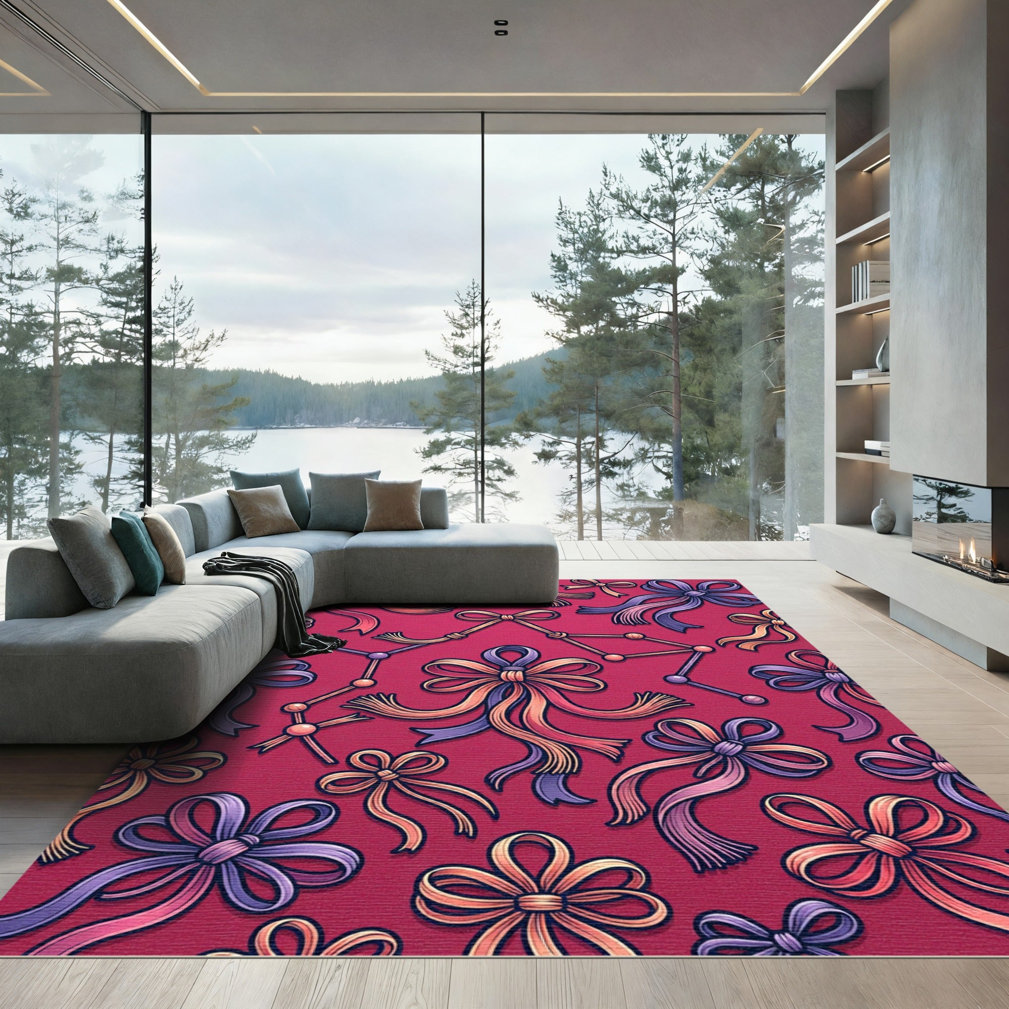 Gemini Constellation Bows Red Rug