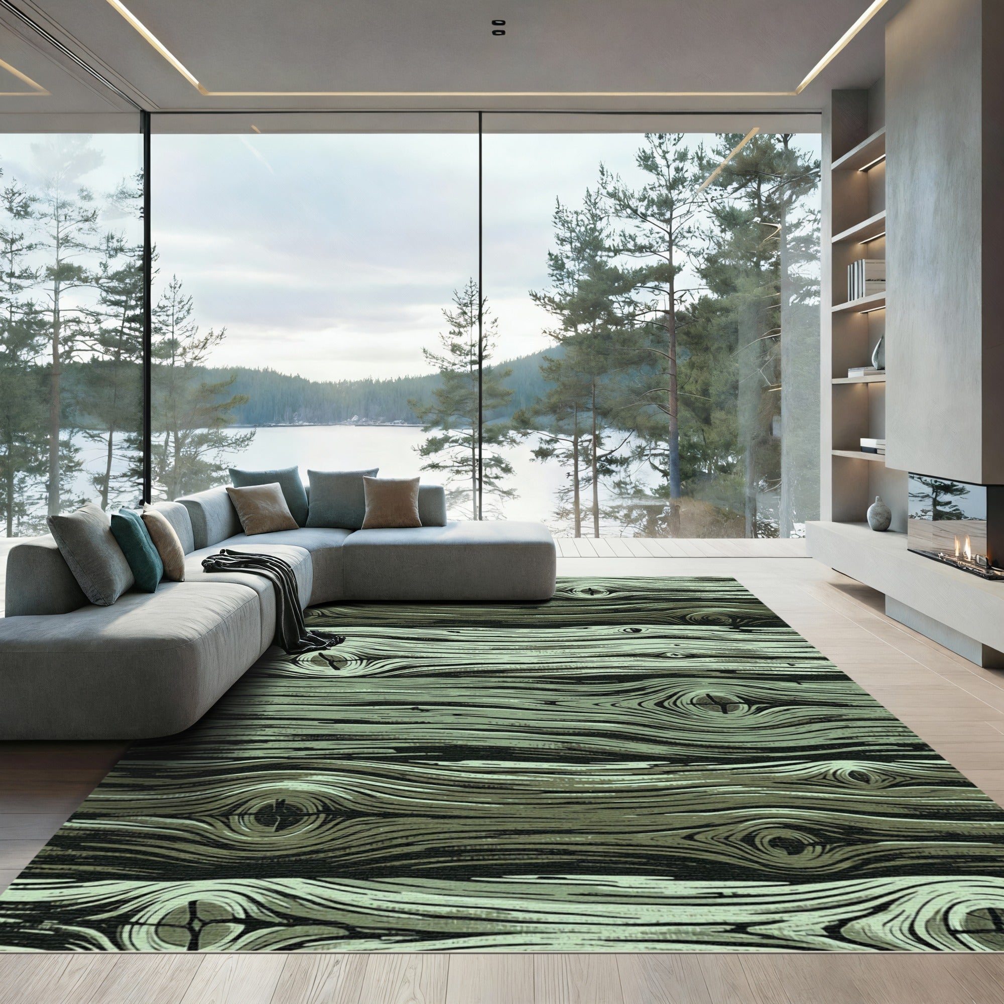 Rustic Sage Green Wood Grain Rug