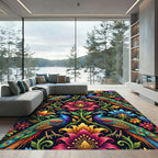 Vibrant Peacock Floral Botanical Art Rug