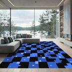 Electric Blue Pixelated Abstract Grid Rug
