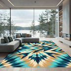 Teal and Tan Abstract Zigzag Rug