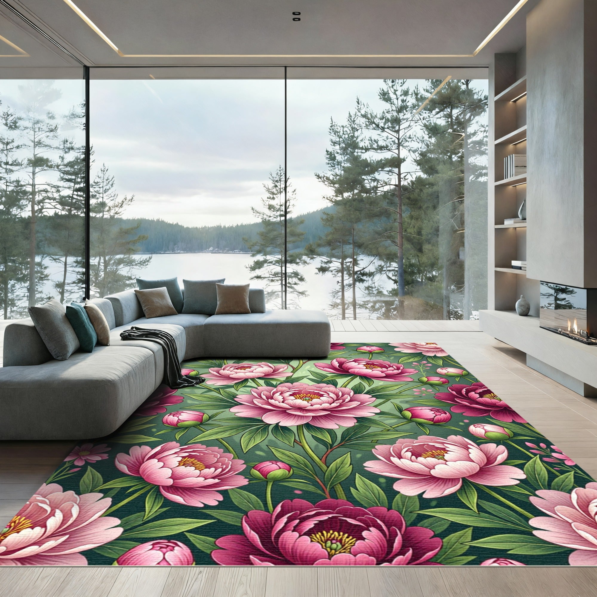 Pink Peony Floral Grove Rug