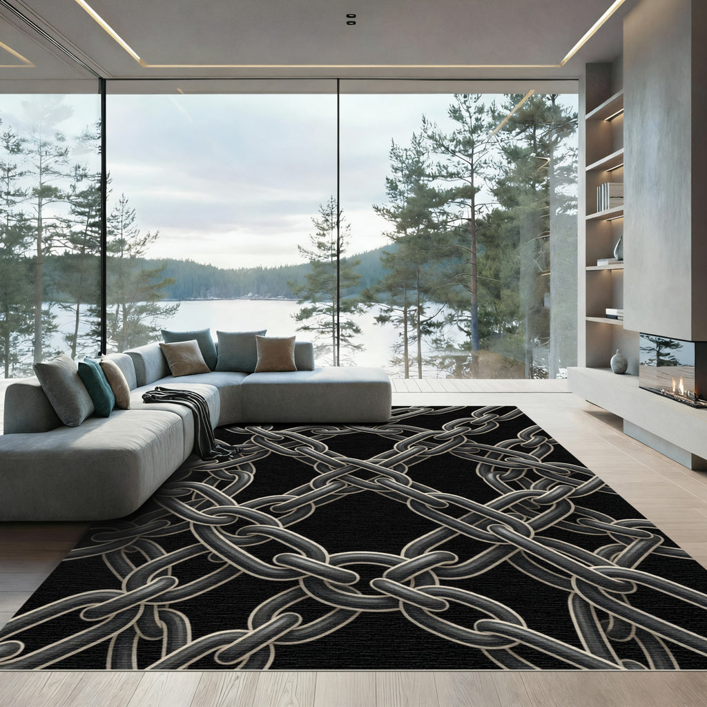 Dark Gray Interlocking Chain Rug