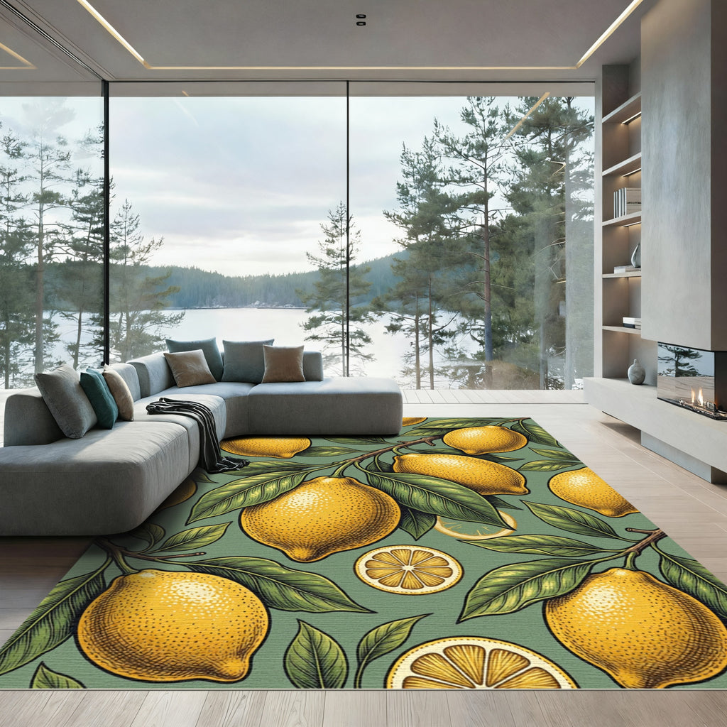 Classic Yellow Lemon Fruit Botanical Rug