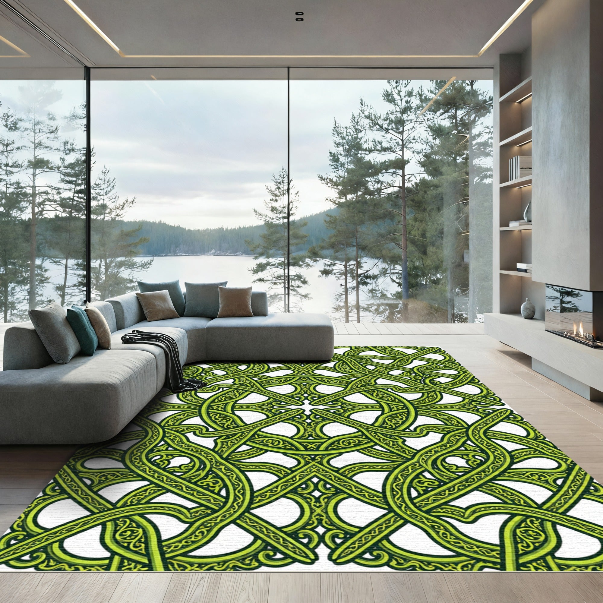 Vibrant Green Intertwined Knotwork Rug