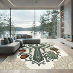 Earthy Green Mystical Key Acorn Mandala Rug
