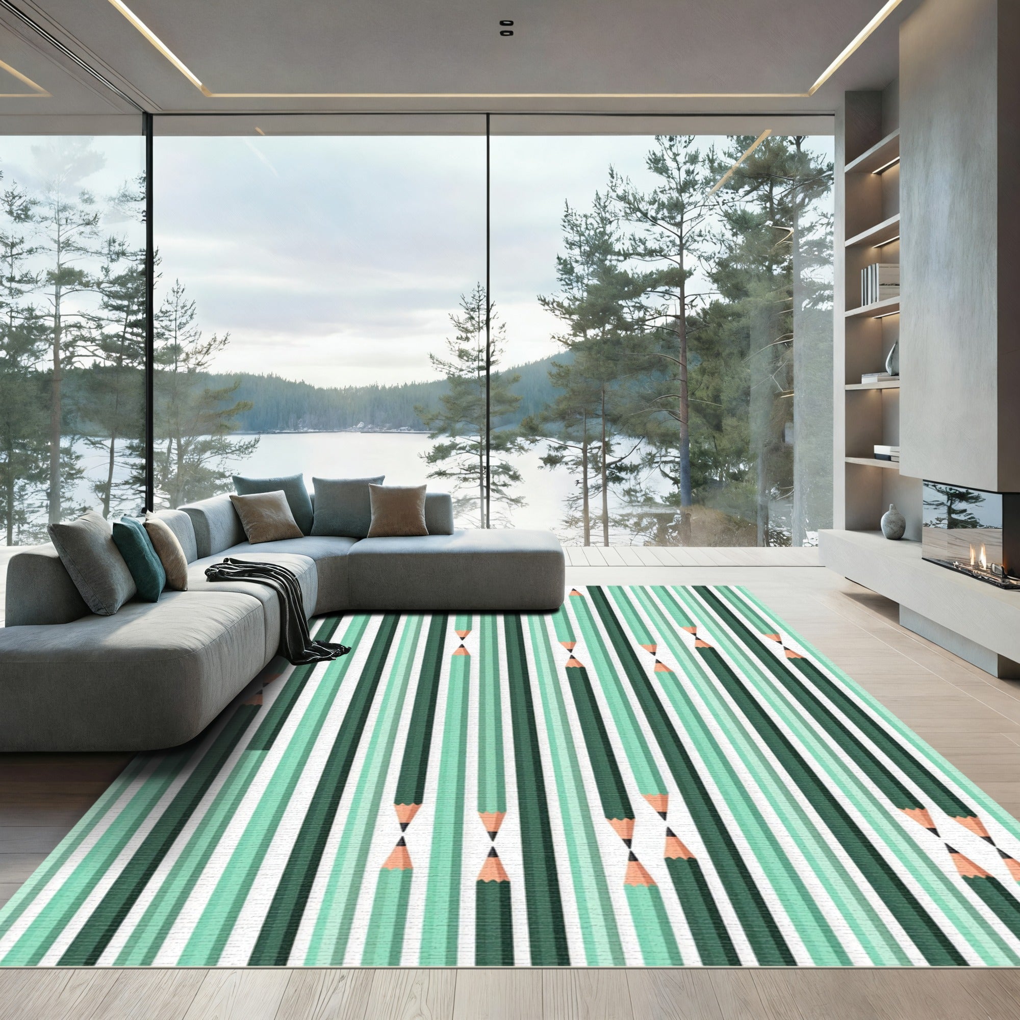 Emerald Green Pencil Stripes Abstract Rug