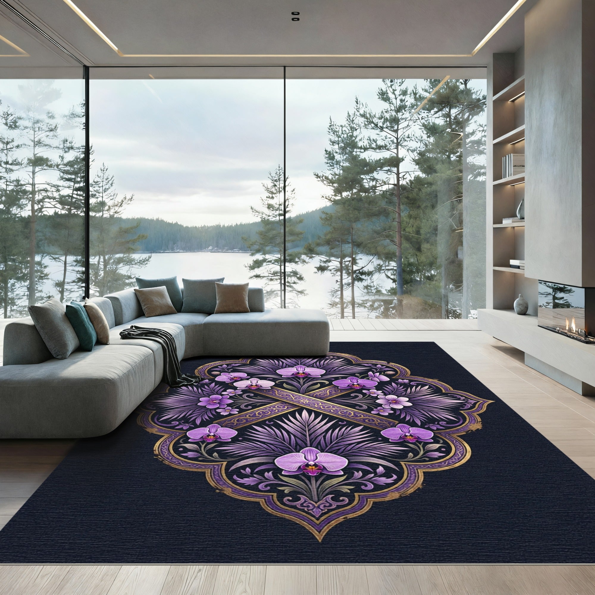 Ornate Orchid Filigree Plum Medallion Rug