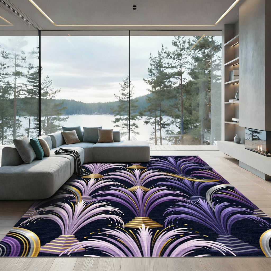 Art Deco Purple Golden Fountain Cascade Rug