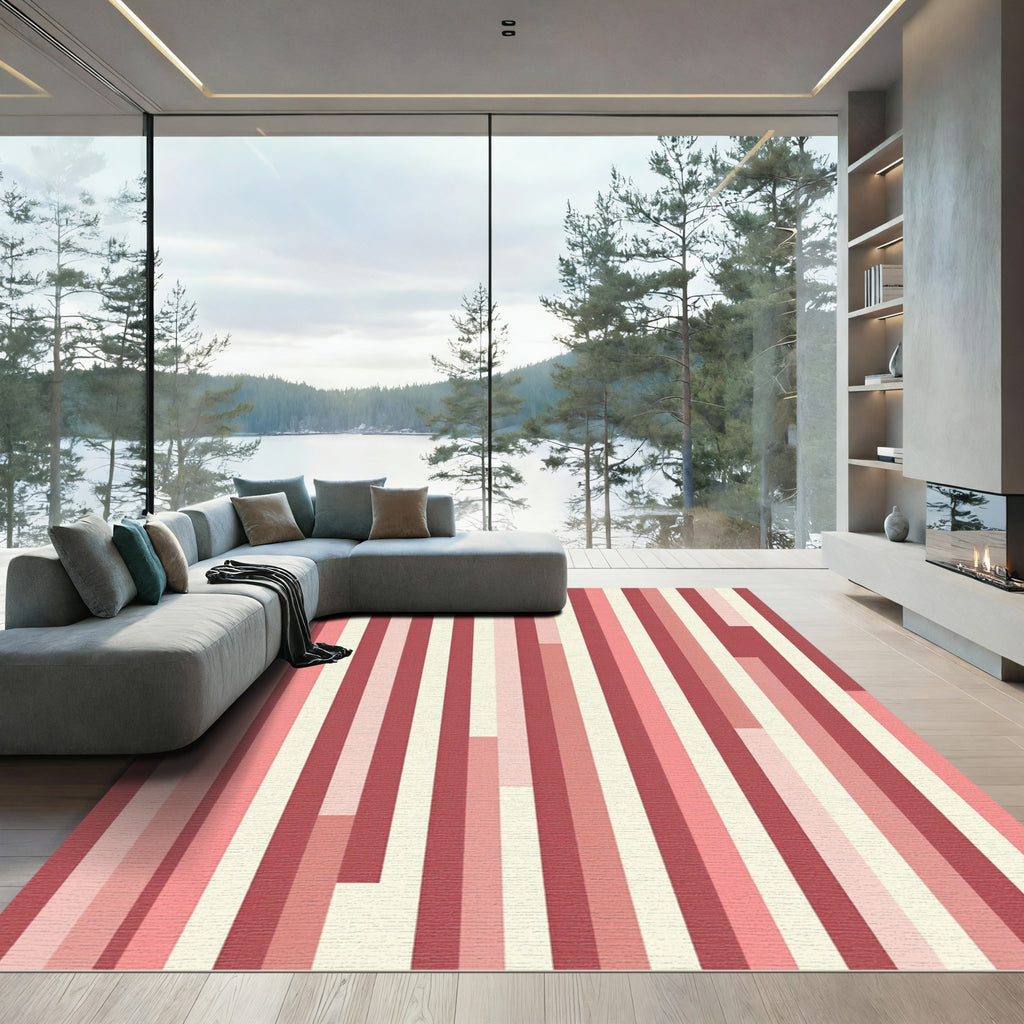 Crimson Pink Vertical Stripe Composition Rug
