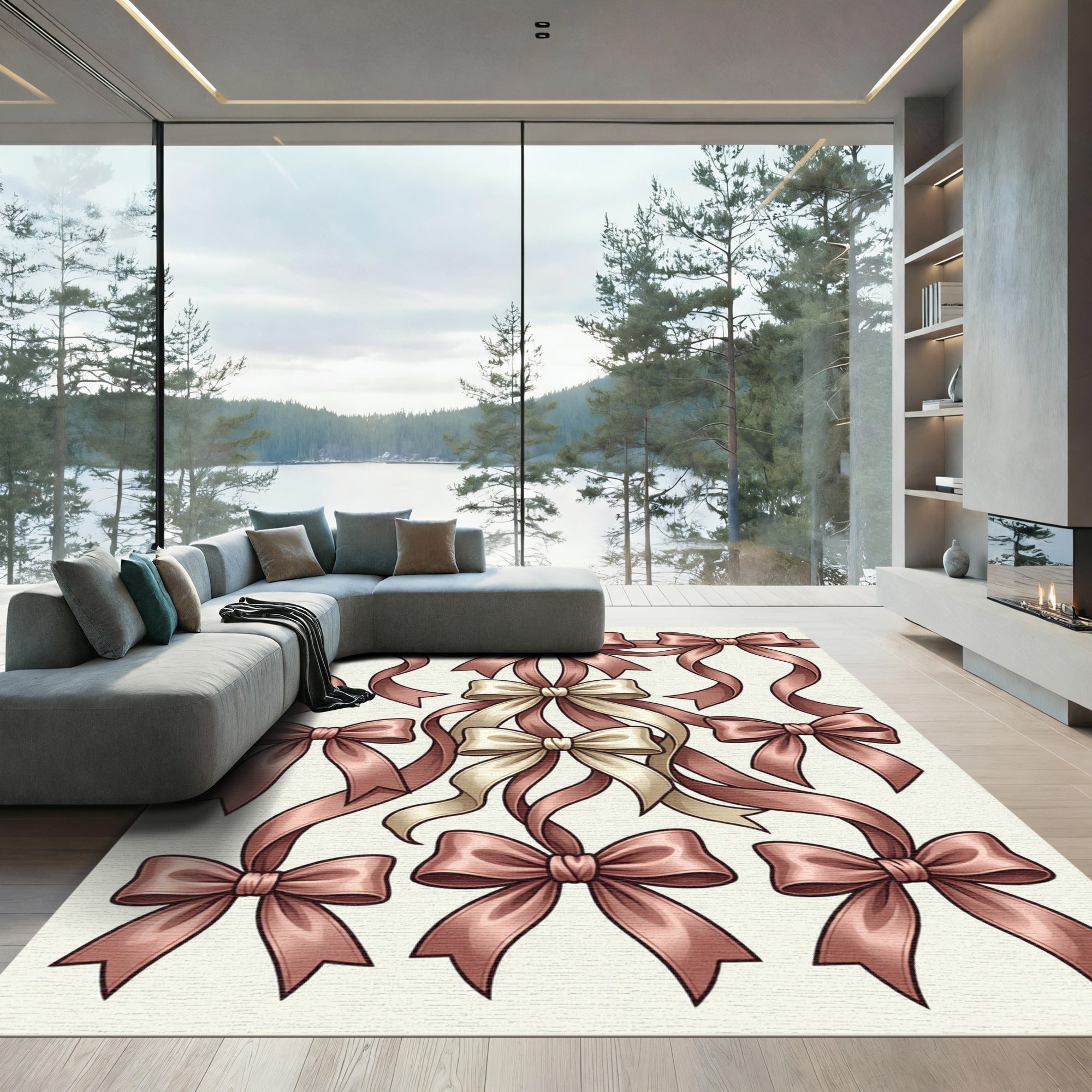 Elegant Rose Ribbon Bow Arrangement Rug