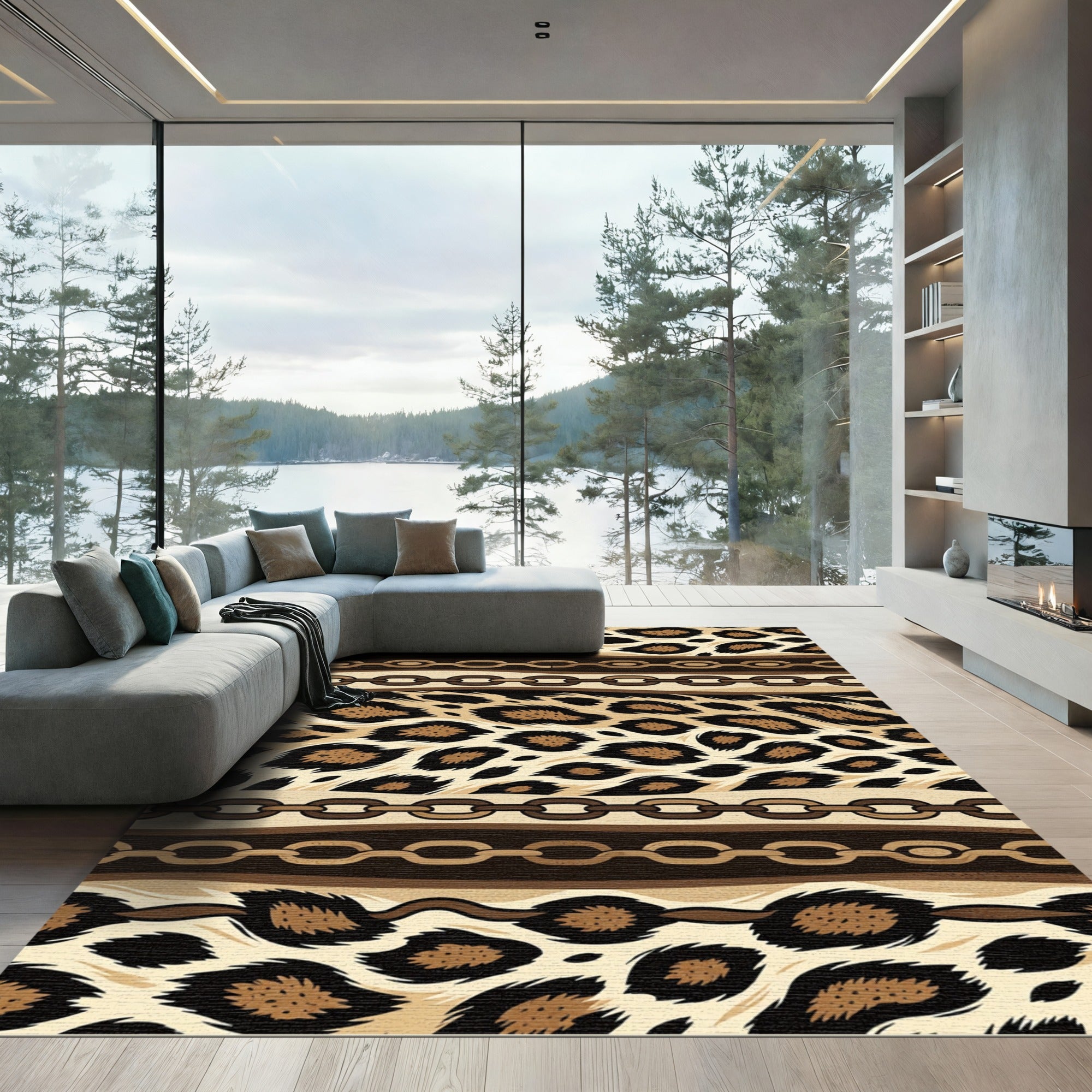 Leopard Spot and Chain Link Stripe Rug