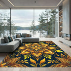 Golden Floral Mandala with Dark Navy Rug