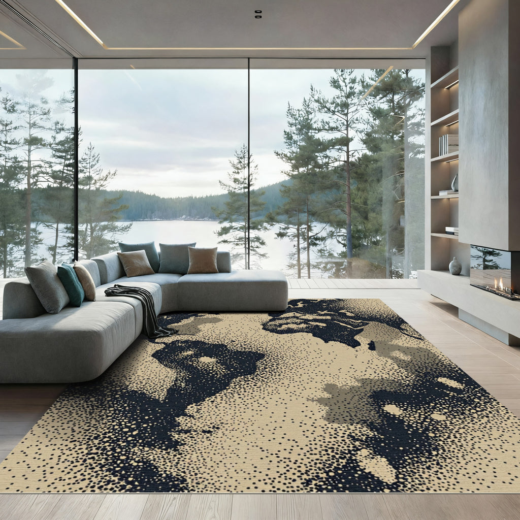 Sepia World Map Dot Texture Rug