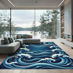 Japanese Ocean Wave Indigo Art Rug