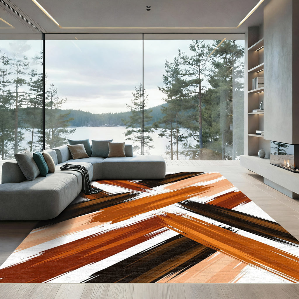 Bold Earth Tone Abstract Brush Chiaroscuro Rug