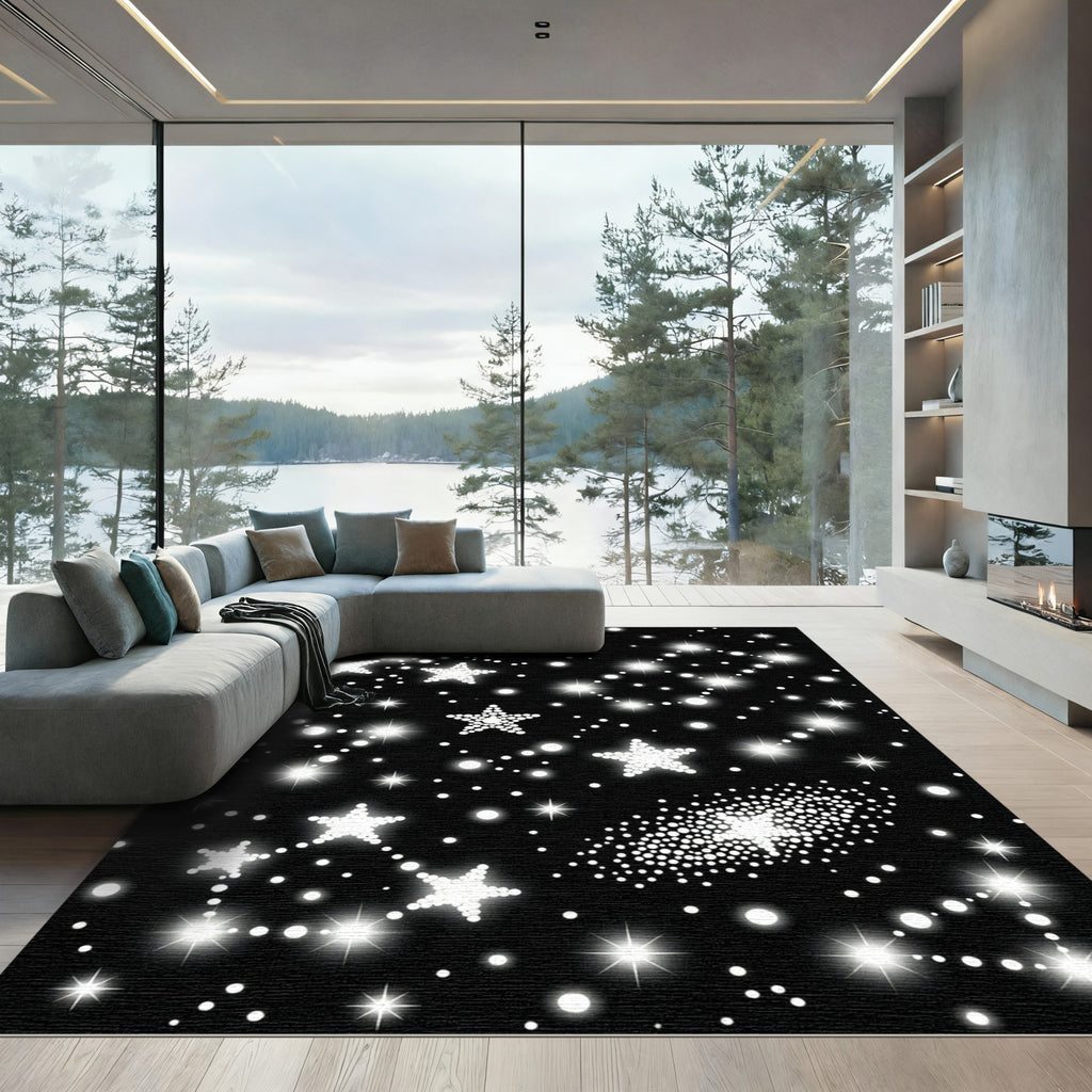 Cosmic White Stars Galaxy Sparkle Rug