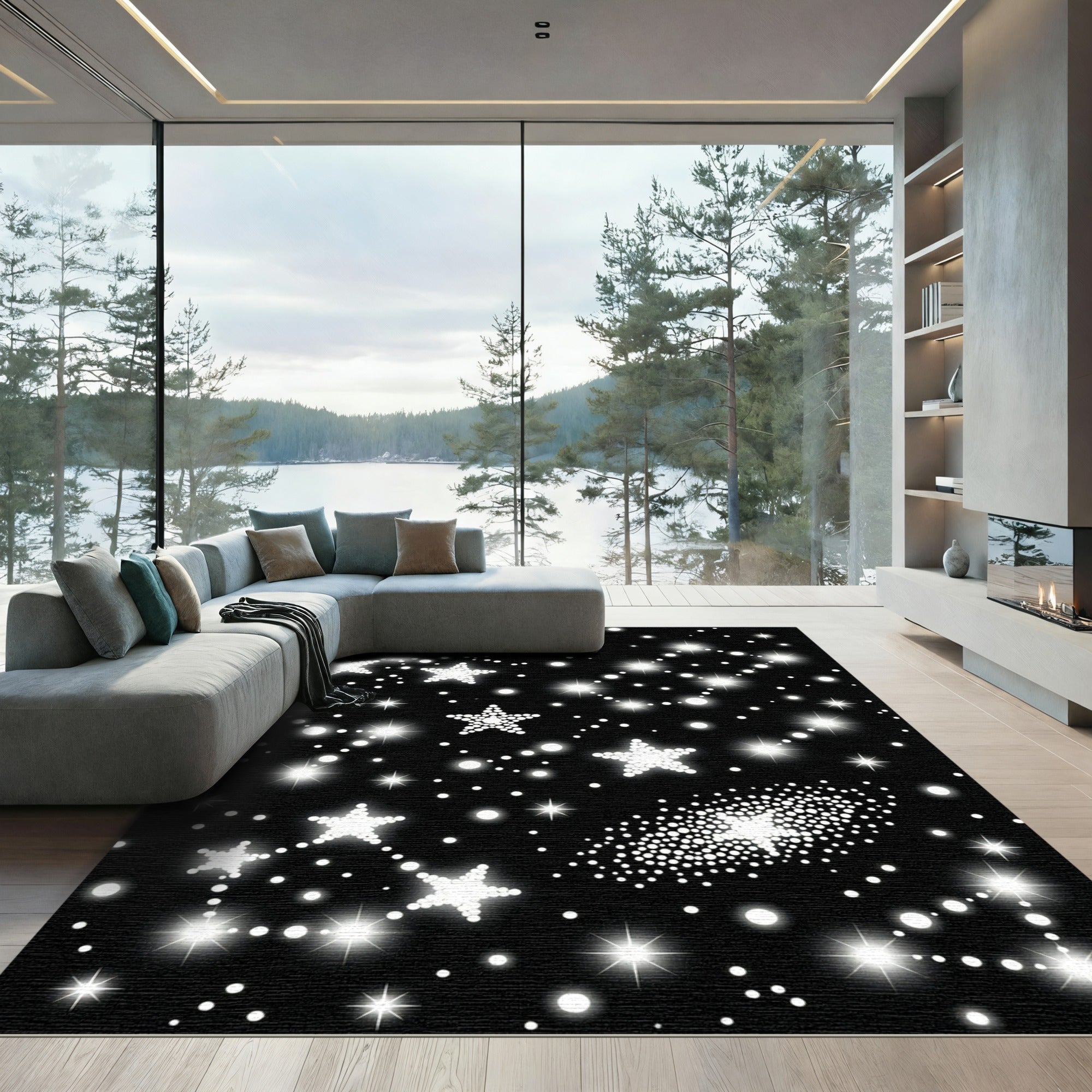 Cosmic White Stars Galaxy Sparkle Rug