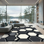 Modern Monochrome Geometric Hexagon Abstract Rug