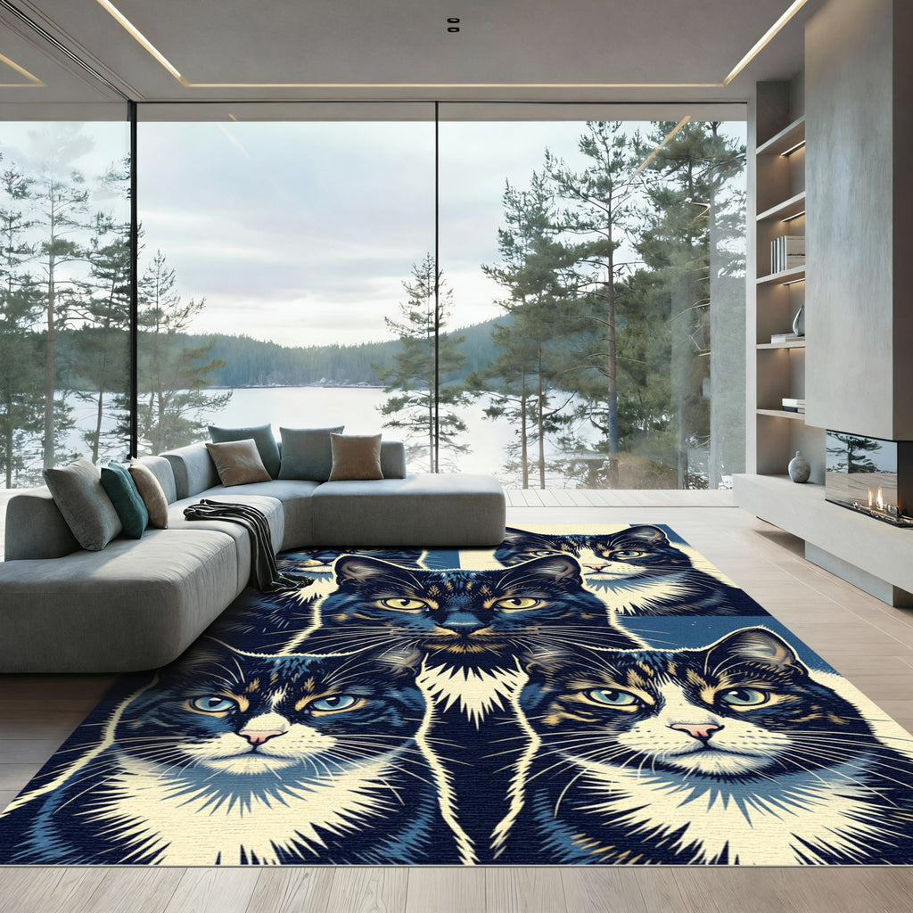 Stunning Midnight Cat Portrait Collage Rug