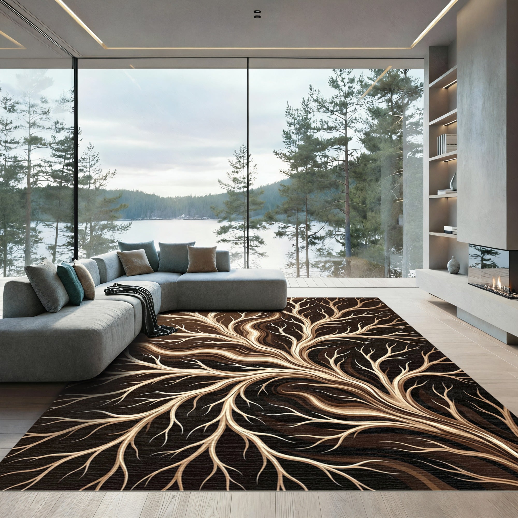 Earthy Tree Branch Swirl Rug