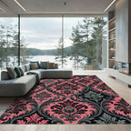 Dark Coral Damask Victorian Scroll Rug