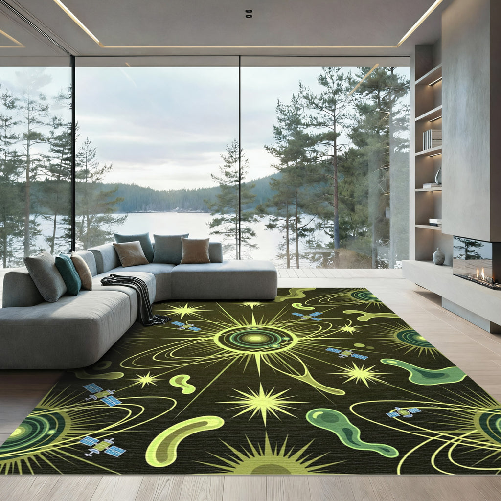 Cosmic Yellow Green Satellite Swirls Rug