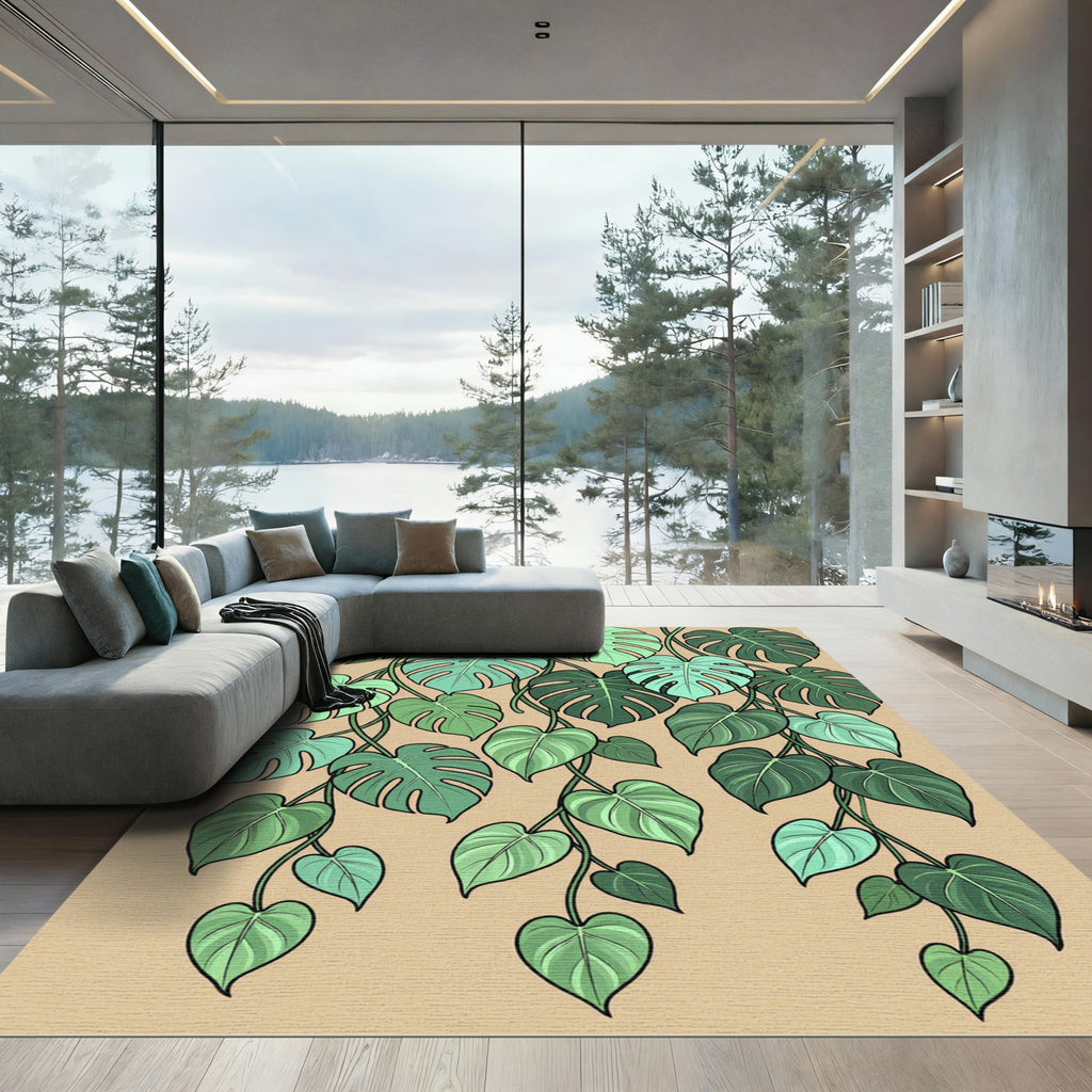 Green Hanging Tropical Leaves Runner Rug
