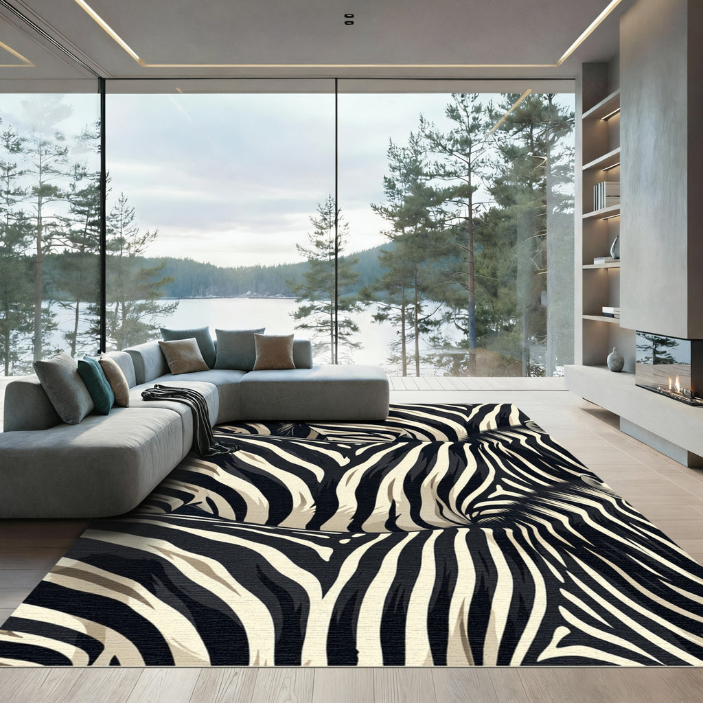 Wild Black Cream Zebra Texture Rug