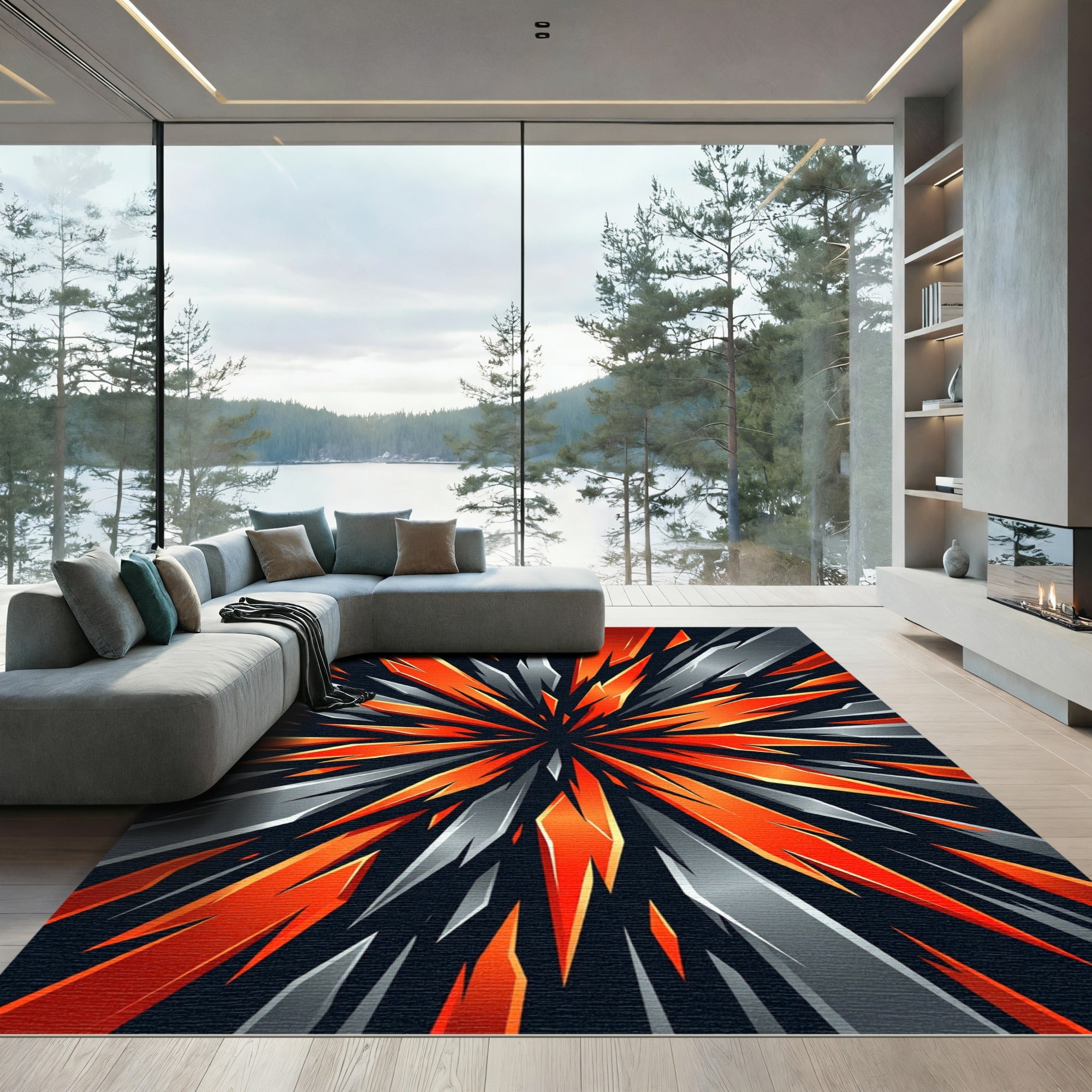 Volcanic Orange Sharp Burst Rug