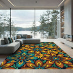 Peacock Teal and Amber Floral Meadow Rug