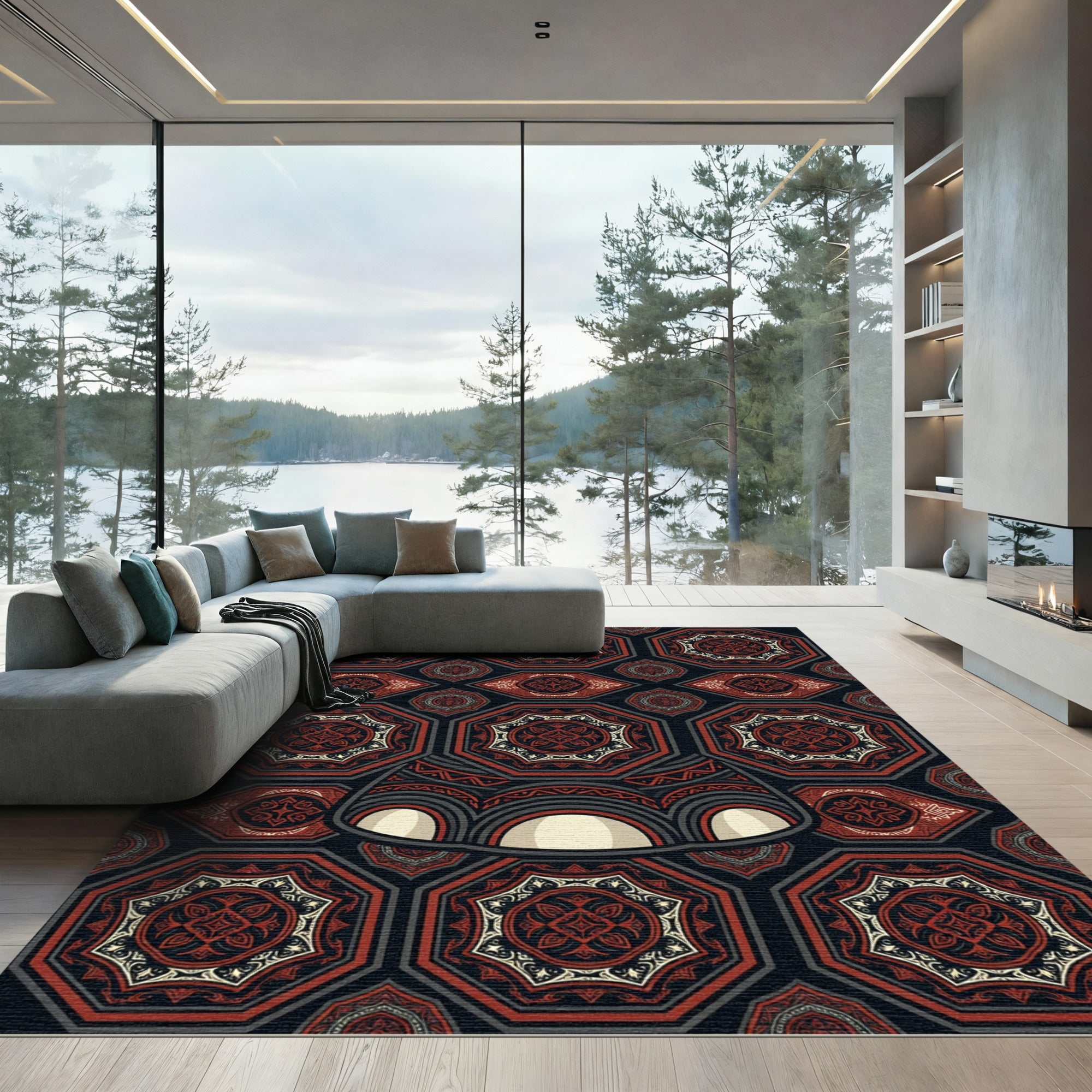 Tribal Crimson Hexagon Elephant Foot Rug