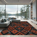 Bold Burnt Orange Geometric Cross Tile Rug