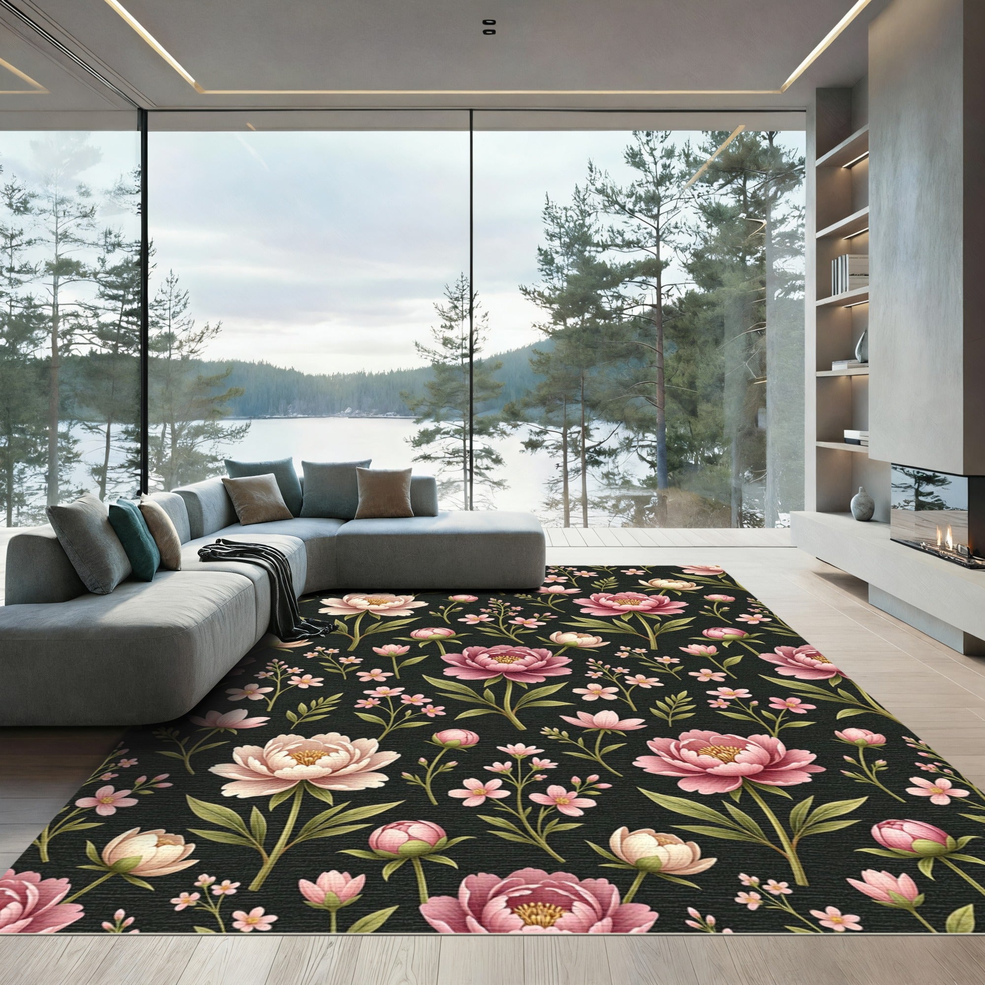 Pink Peony Floral Arrangement Rug
