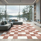 Terracotta and Cream Muted Checkerboard Rug