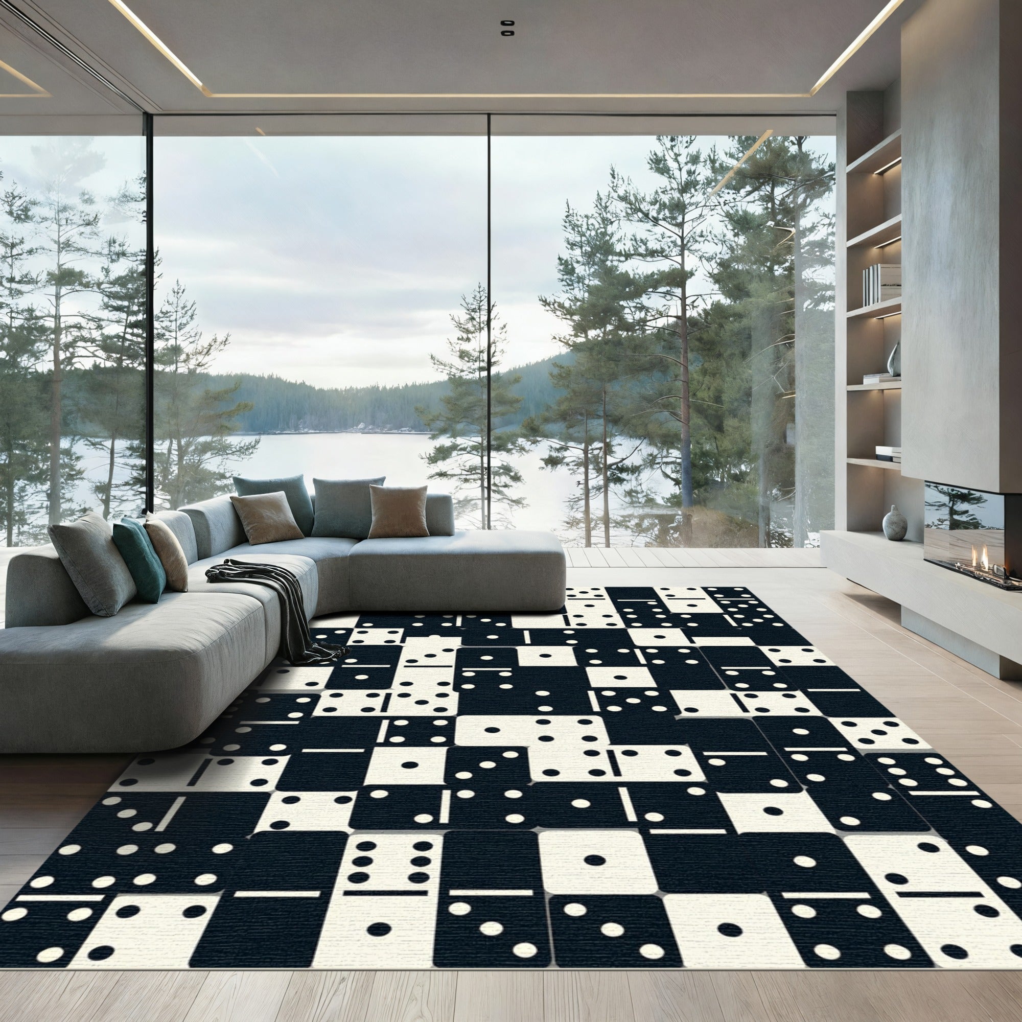 Retro Black White Domino Grid Rug