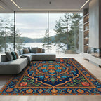 Deep Blue Pomegranate Floral Medallion Rug