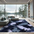 Abstract Navy and Periwinkle Brushstroke Rug