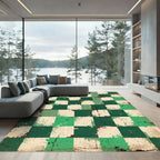 Vibrant Green Splatter Checkered Rug