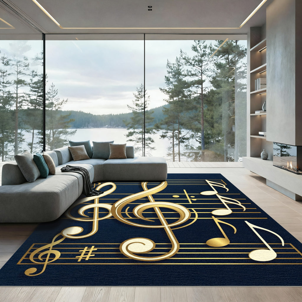 Golden Treble Clef Musical Note Art Rug
