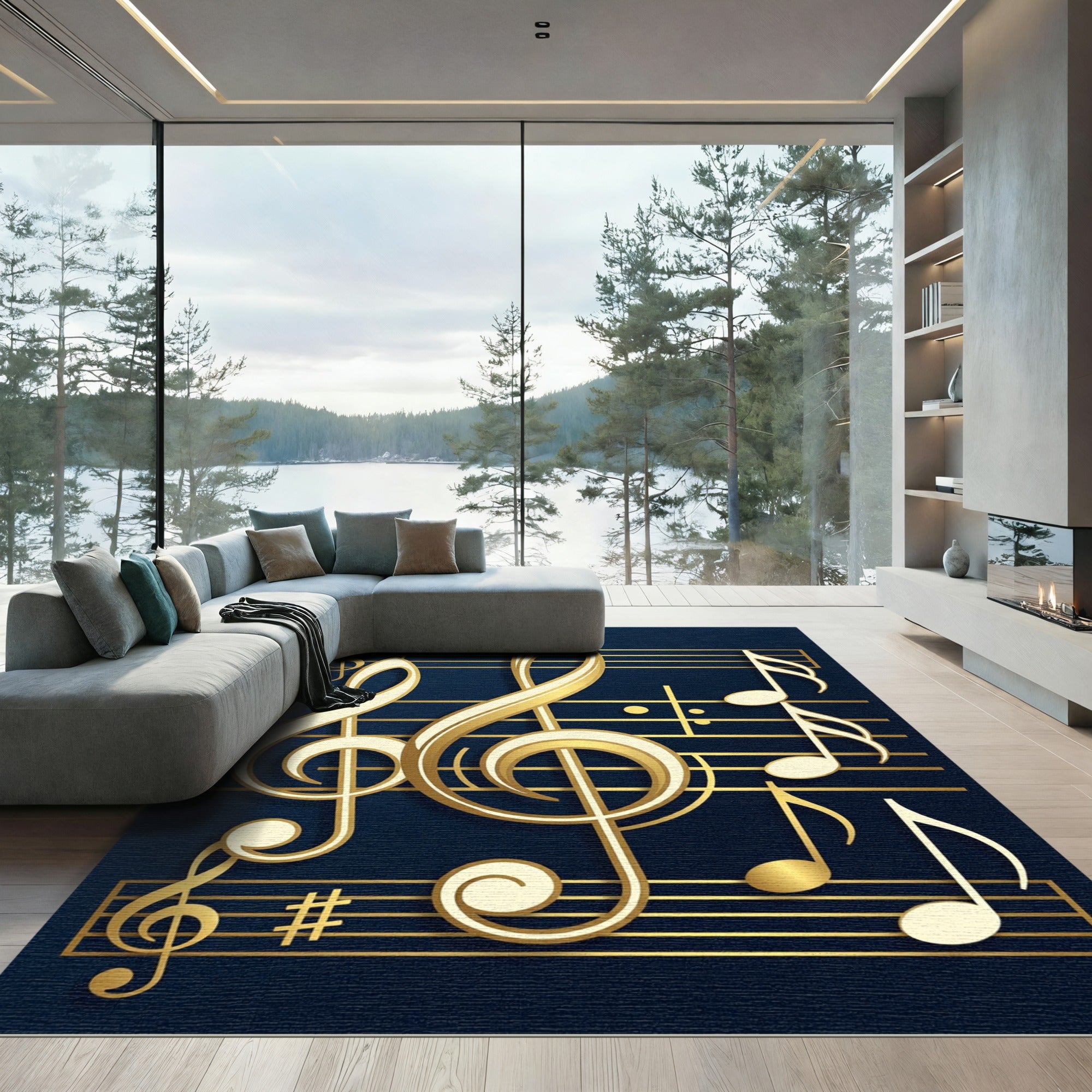 Golden Treble Clef Musical Note Art Rug