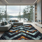 Metallic Chevron Lava Industrial Geometric Rug