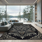 Ornate Black Silver Star Mandala Rug