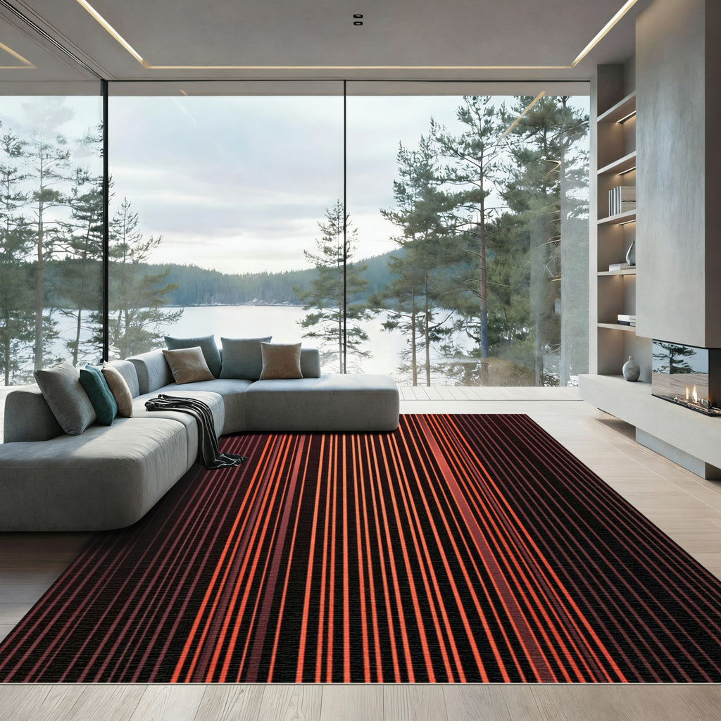 Crimson Orange Vertical Stripe Rug