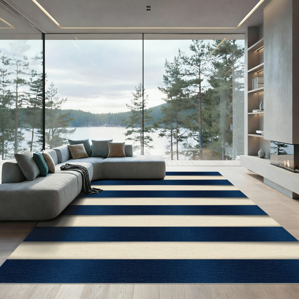 Classic Navy White Horizontal Stripe Rug