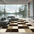 Brown Cream Plaid Squares Rug