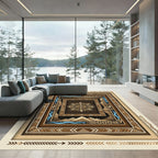 Earthy Geometric Compass Mountain Border Rug