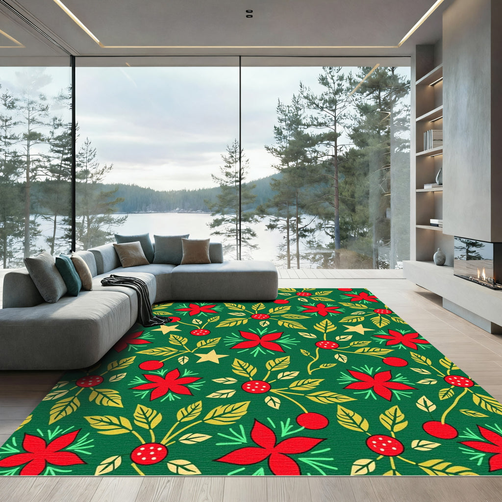 Vibrant Red Poinsettia Star Cluster Rug